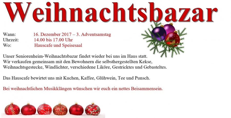 Seniorenheim-Weihnachtsbazar  am 16. Dezember 2017
