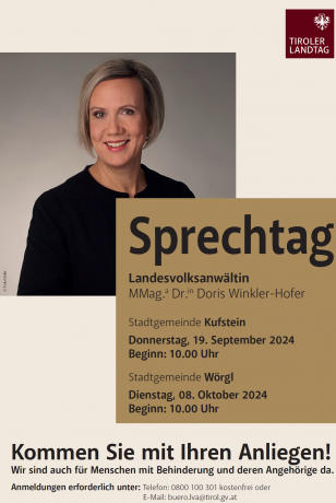 Sprechtagsankündigung - Landesvolksanwältin Sprechtagsankündigung - Landesvolksanwältin