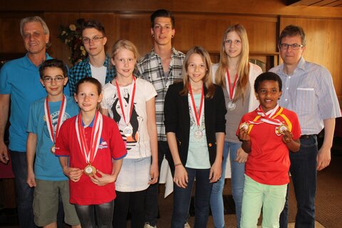 Manuel Einkemmer, Marit Weichselbraun, Lea Huber, Elena Gruber, Tamara Gruber, Daniel Hecher mit ihren Trainern WSV Präsident Kurt Walter, Benni Gschwentner, Thomas Thurnbichler und Hermann Gschwentner