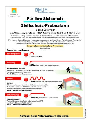 Tirolweiter Zivilschutz-Probealarm am 5. Oktober 