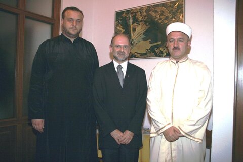 Foto, Pfarrer Alexander Stolic, Pfarrer Theo Mairhofer, Hodscha Femi Güler