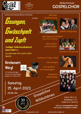 Volksmusikabend - "Gsungen, Gwüschpelt und Zupft“