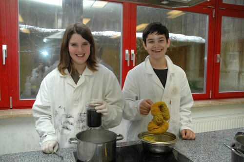 Rebecca Lettenbichler und Milan Milutinovic färben Wolle mit Indigo und Curcuma